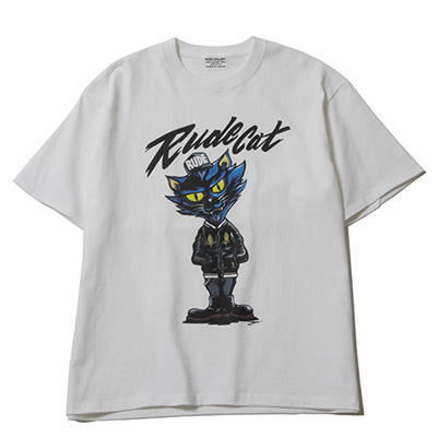 RUDE GALLERY RG0129 RUDE CAT FRONT TEE WHITE