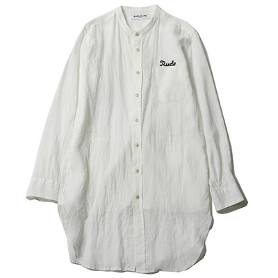 RUDE GALLERY 69173 RUDE EMBROIDERED BAND COLLAR LONG SHIRT WHITE